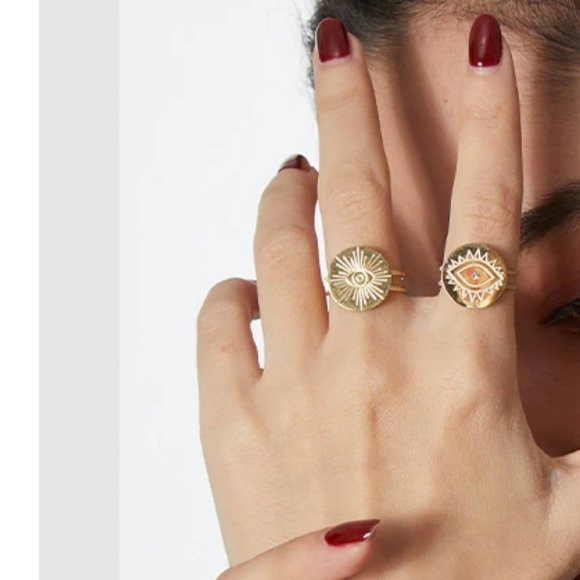 New 18K Gold Plated Diamond Eye Adjustable Ring - Picture 3 of 7